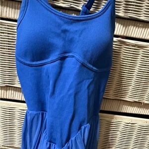 Blue Ribbed Sleeveless Romper